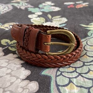 Leather woven skinny belt
